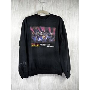 Nirvana Unplugged Sweatshirt M Black Distressed Grunge Band Paint Retro Y2K